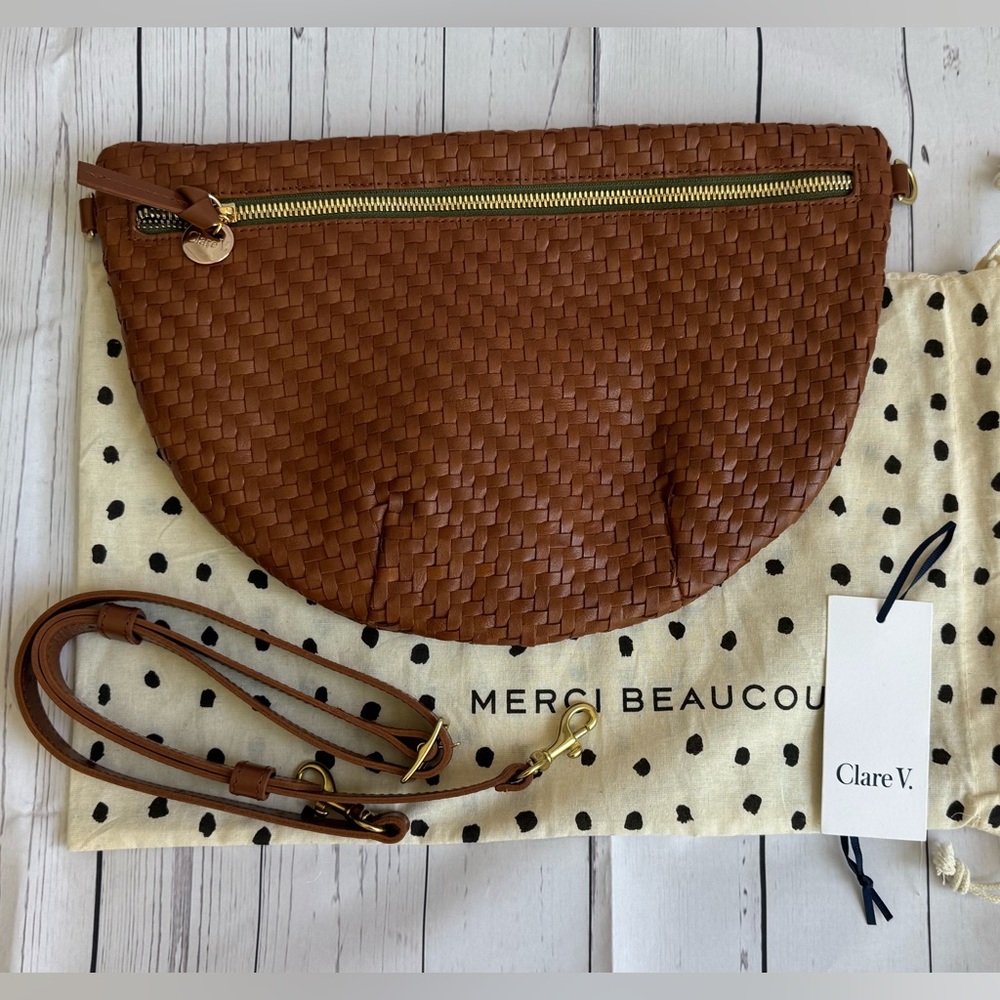 EUC - Clare V. Grande Fanny - Hazelnut Woven Zig Zag